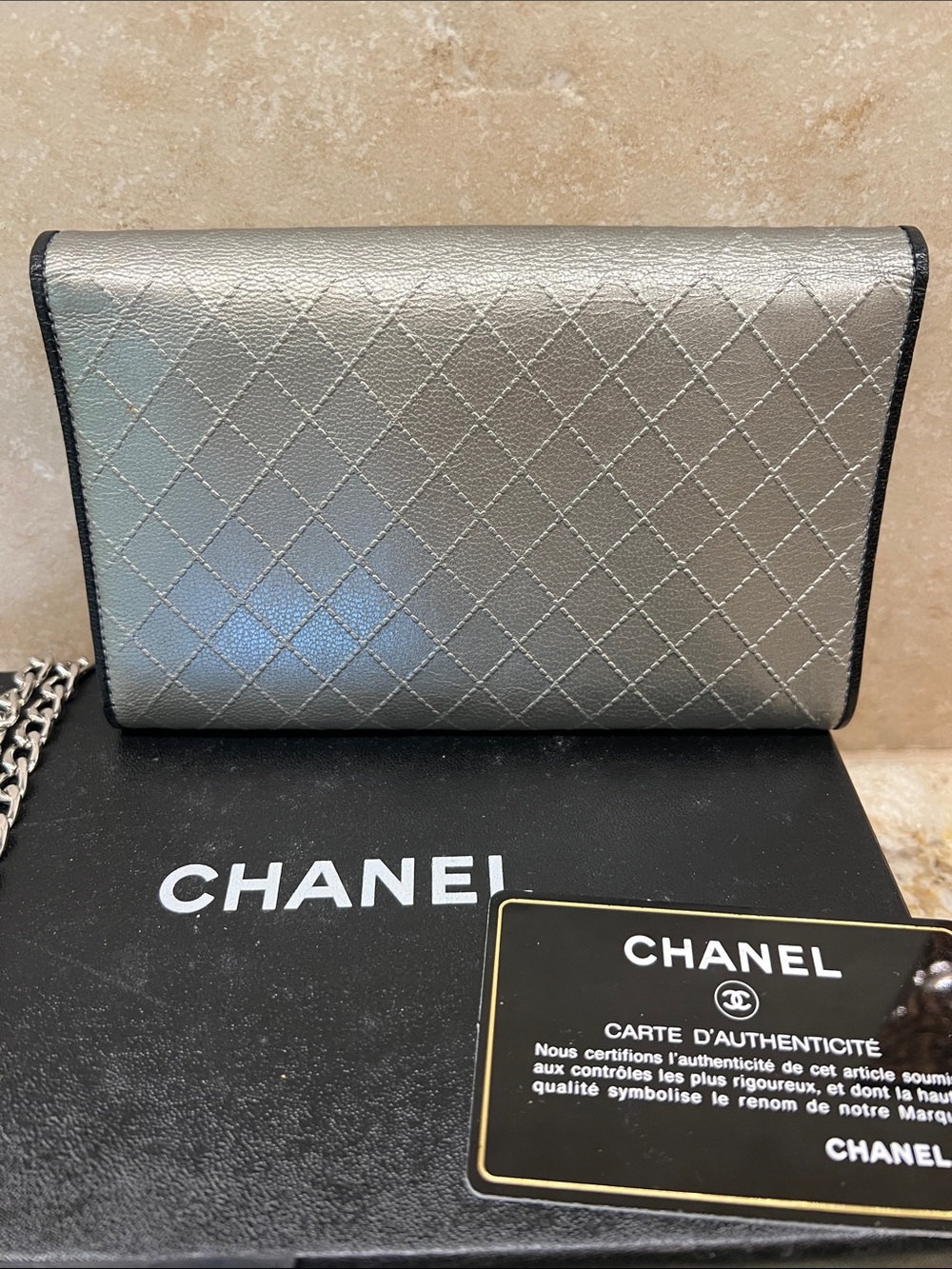 CHANEL Metalic Silver Quilted CC Flap Slim Wallet or Crossbody - 2007 - Picture 7 of 7